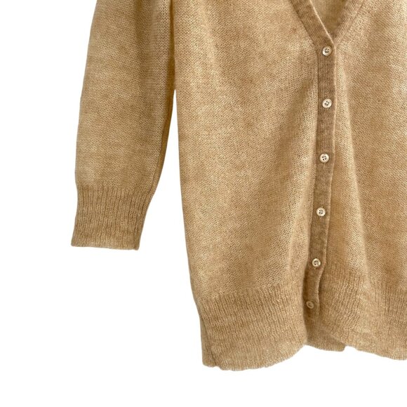 Vintage Y2K J. Crew Beige Mohair Wool Cardigan Sweater 3/4 Sleeve Womens Small - Picture 2 of 8